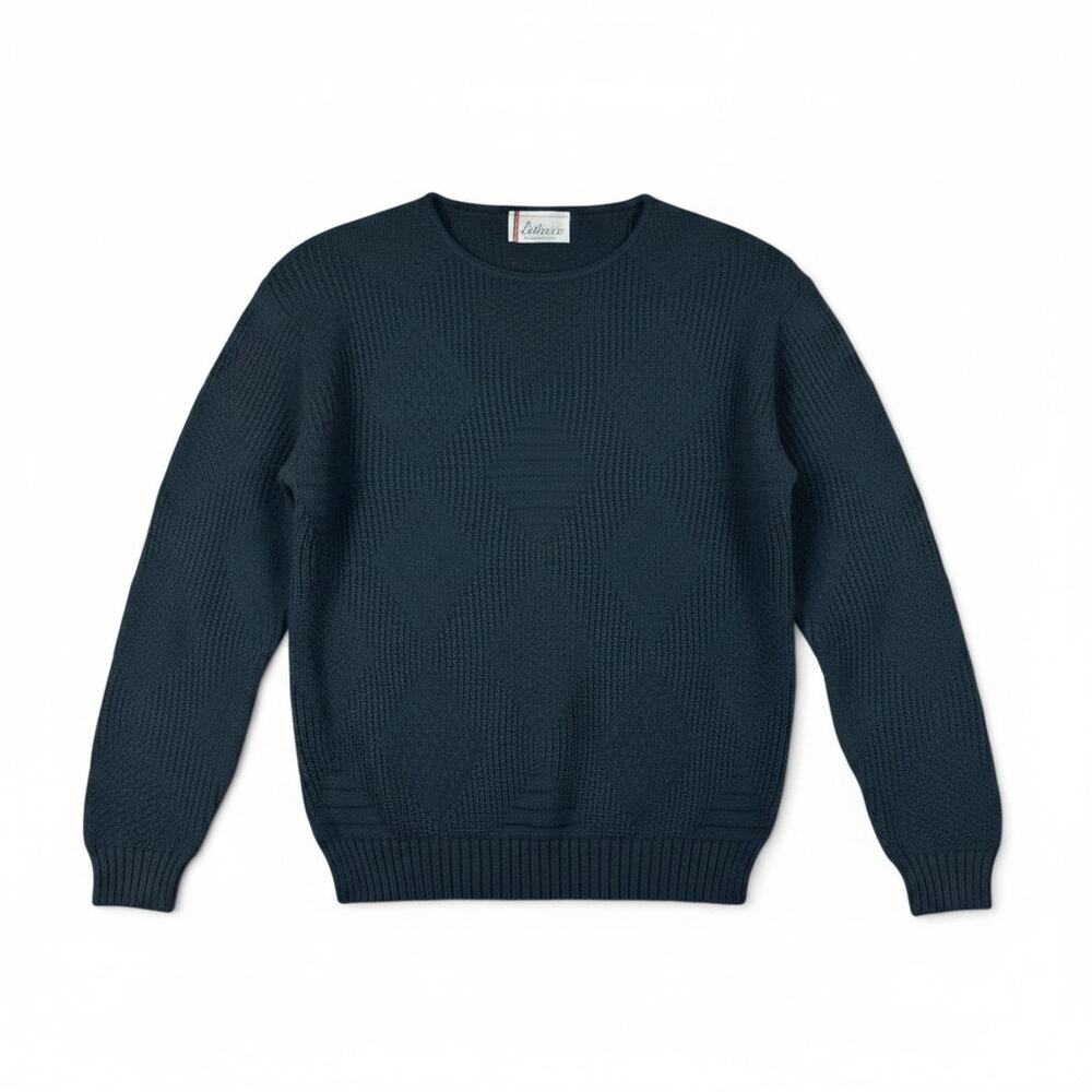Bellocco Black Geometric Textured Knit Sweater Boatneck 1980's Vintage - Size XL